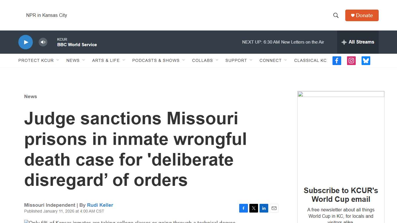 Judge sanctions Missouri prisons in inmate wrongful death case for 'deliberate disregard’ of orders KCUR - Kansas City news and NPR