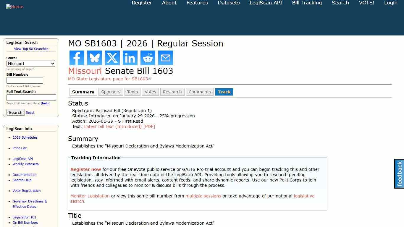 MO SB1603 2026 Regular Session LegiScan