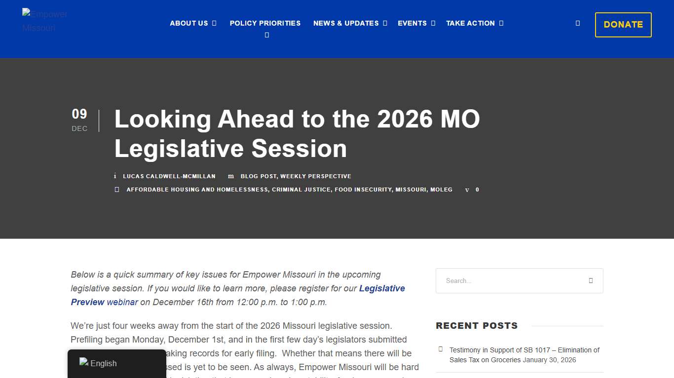 Looking Ahead to the 2026 MO Legislative Session - Empower Missouri